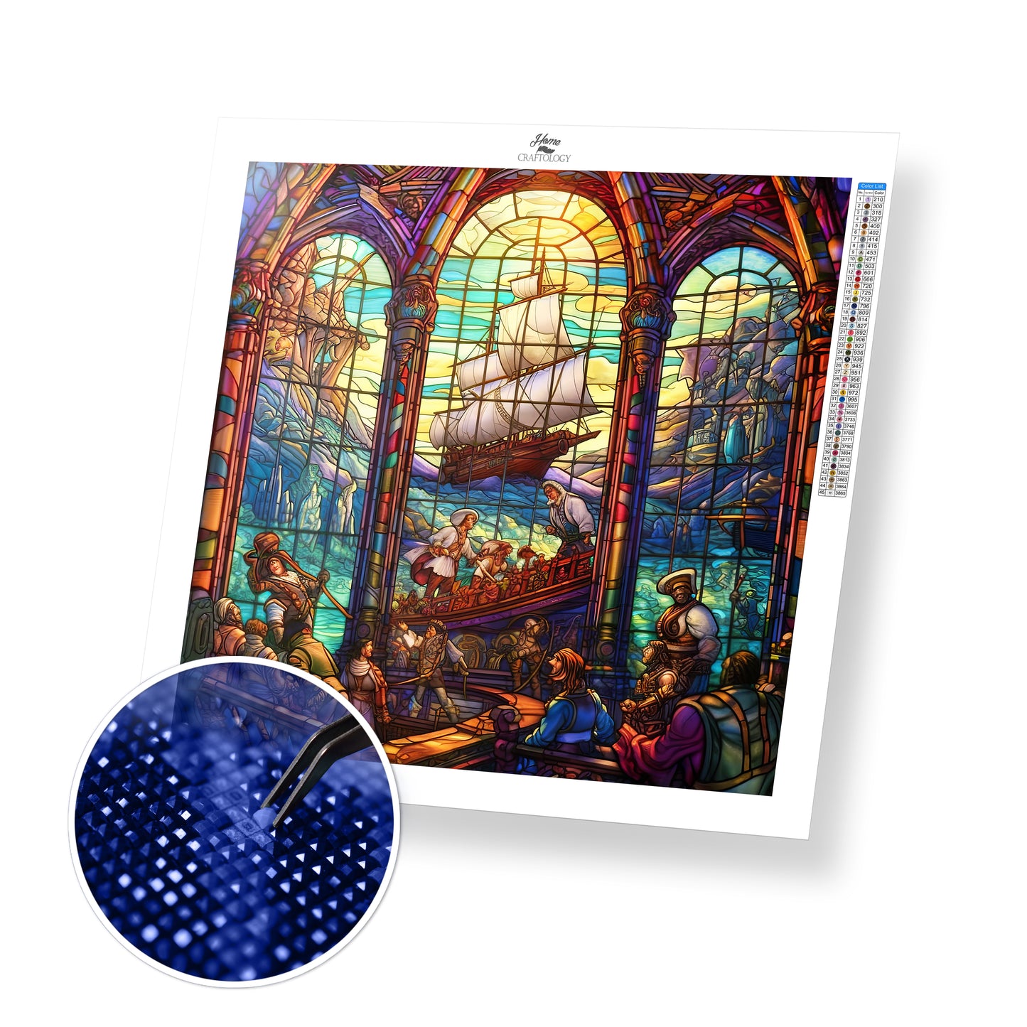 Stained Glass Ship and Seamen - Exclusive Premium Diamond Painting Kit