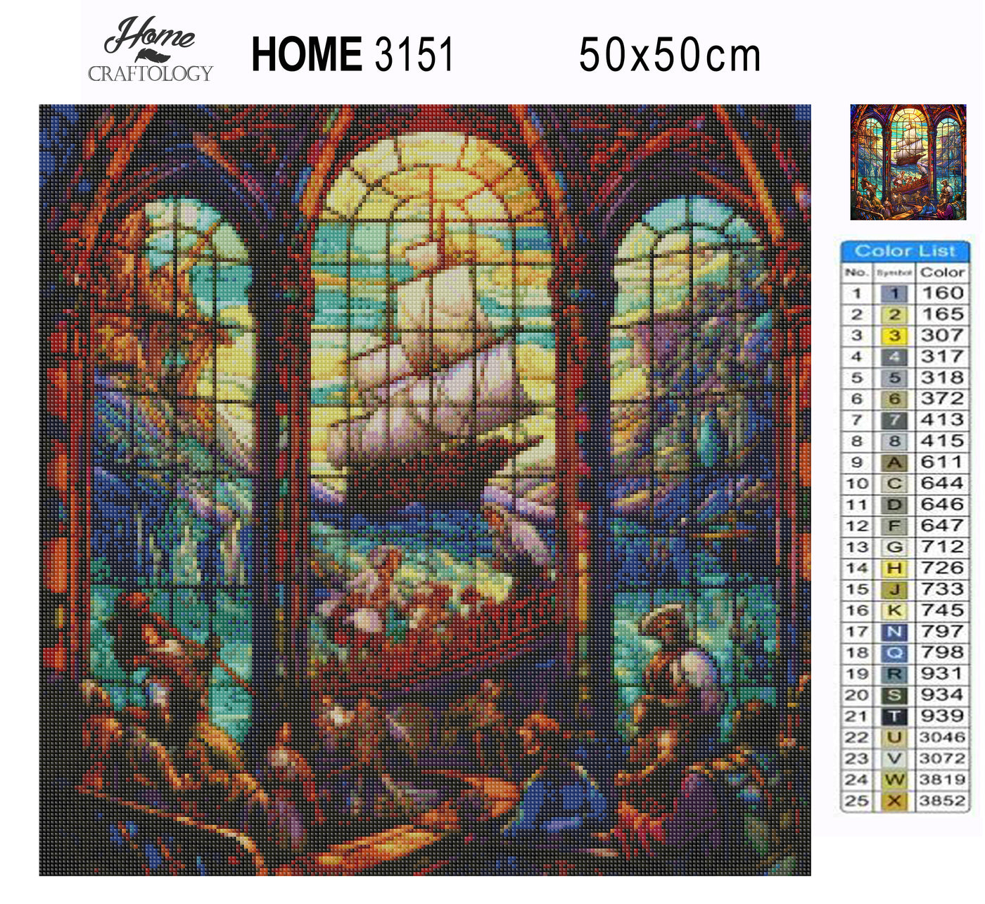 Stained Glass Ship and Seamen - Premium Diamond Painting Kit