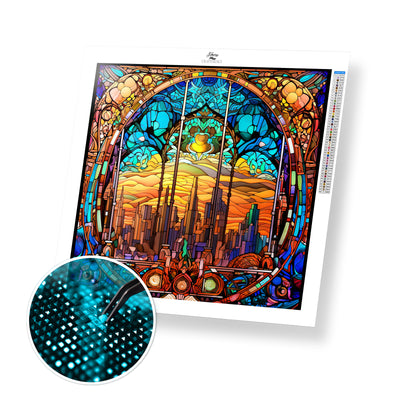 Stained Glass Skyline - Premium Diamond Painting Kit
