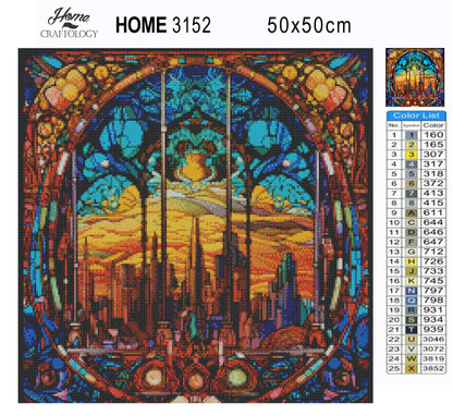 Stained Glass Skyline - Exclusive Premium Diamond Painting Kit