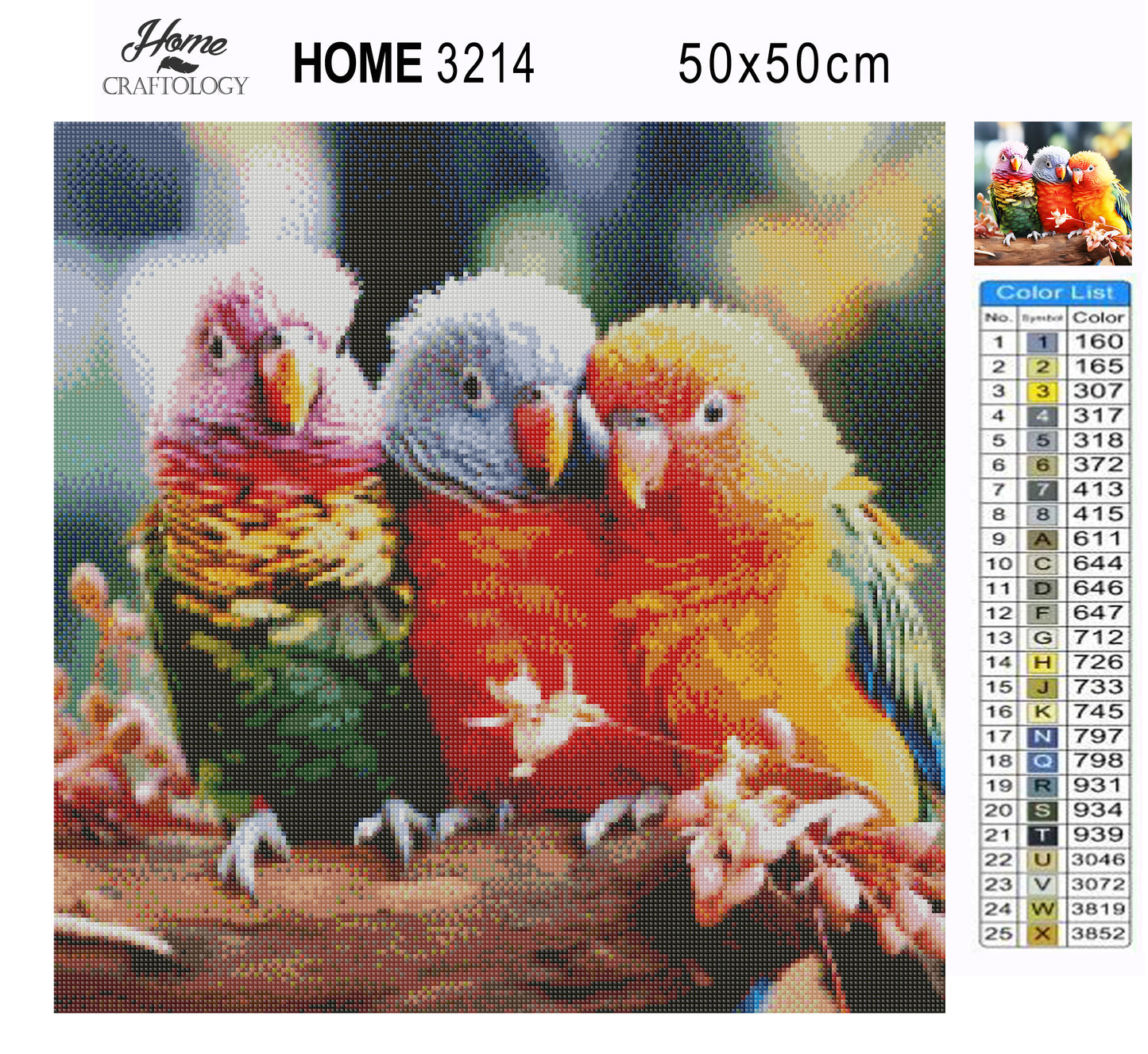 3 Rainbow Lorikeets - Exclusive Premium Diamond Painting Kit