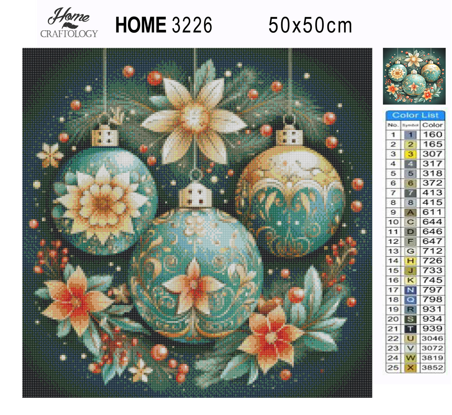 Christmas Balls with Flowers - Exclusive Premium Diamond Painting Kit