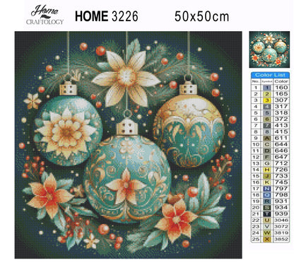 Christmas Balls with Flowers - Exclusive Premium Diamond Painting Kit