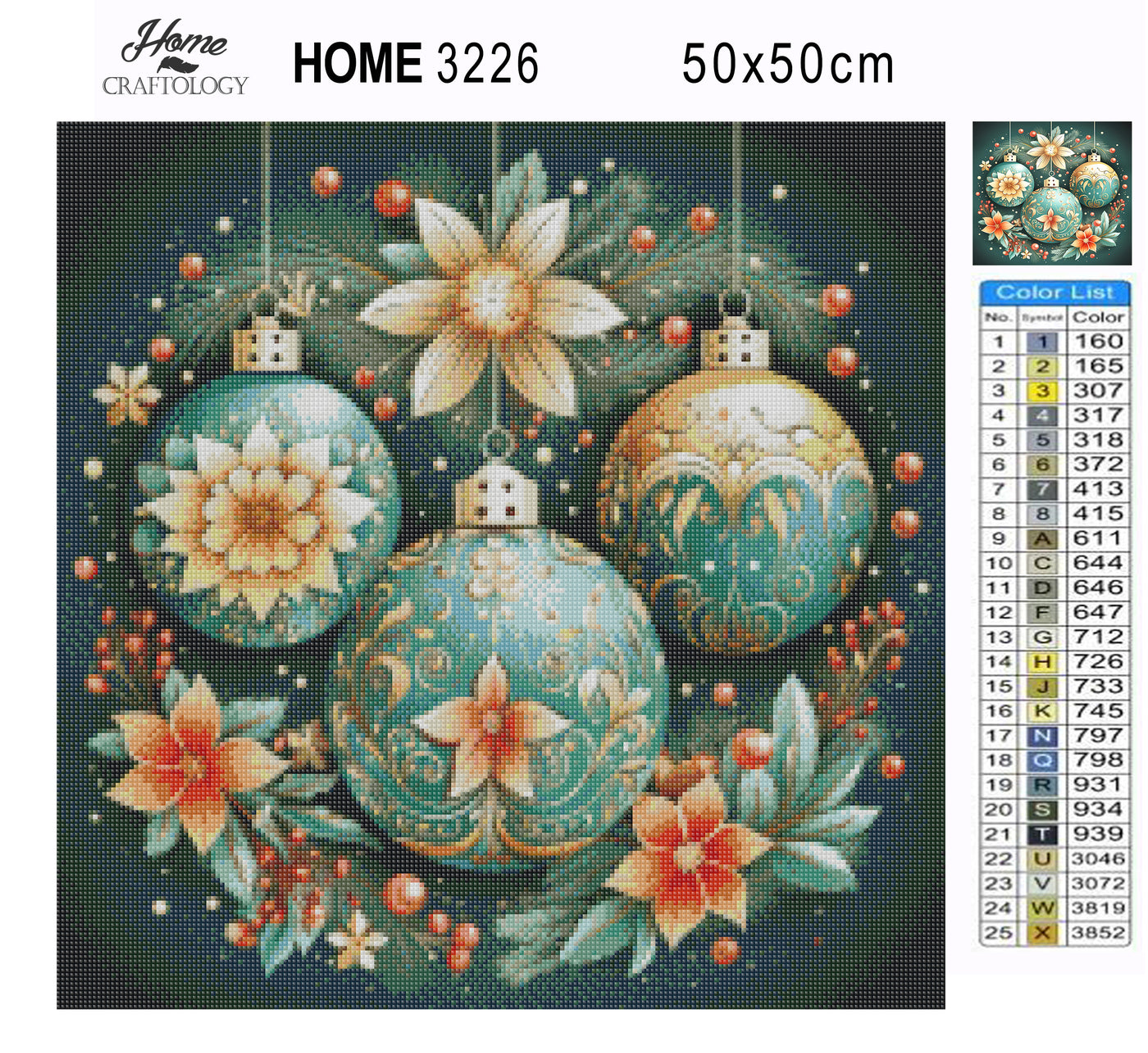 Christmas Balls with Flowers - Premium Diamond Painting Kit
