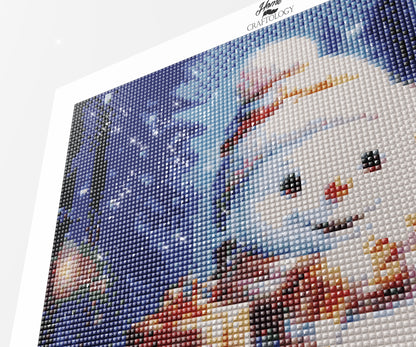 Happy Snowman at Night - Exclusive Premium Diamond Painting Kit