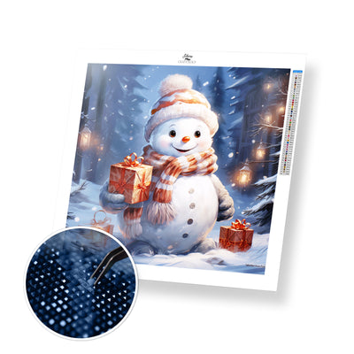 Happy Snowman at Night - Premium Diamond Painting Kit