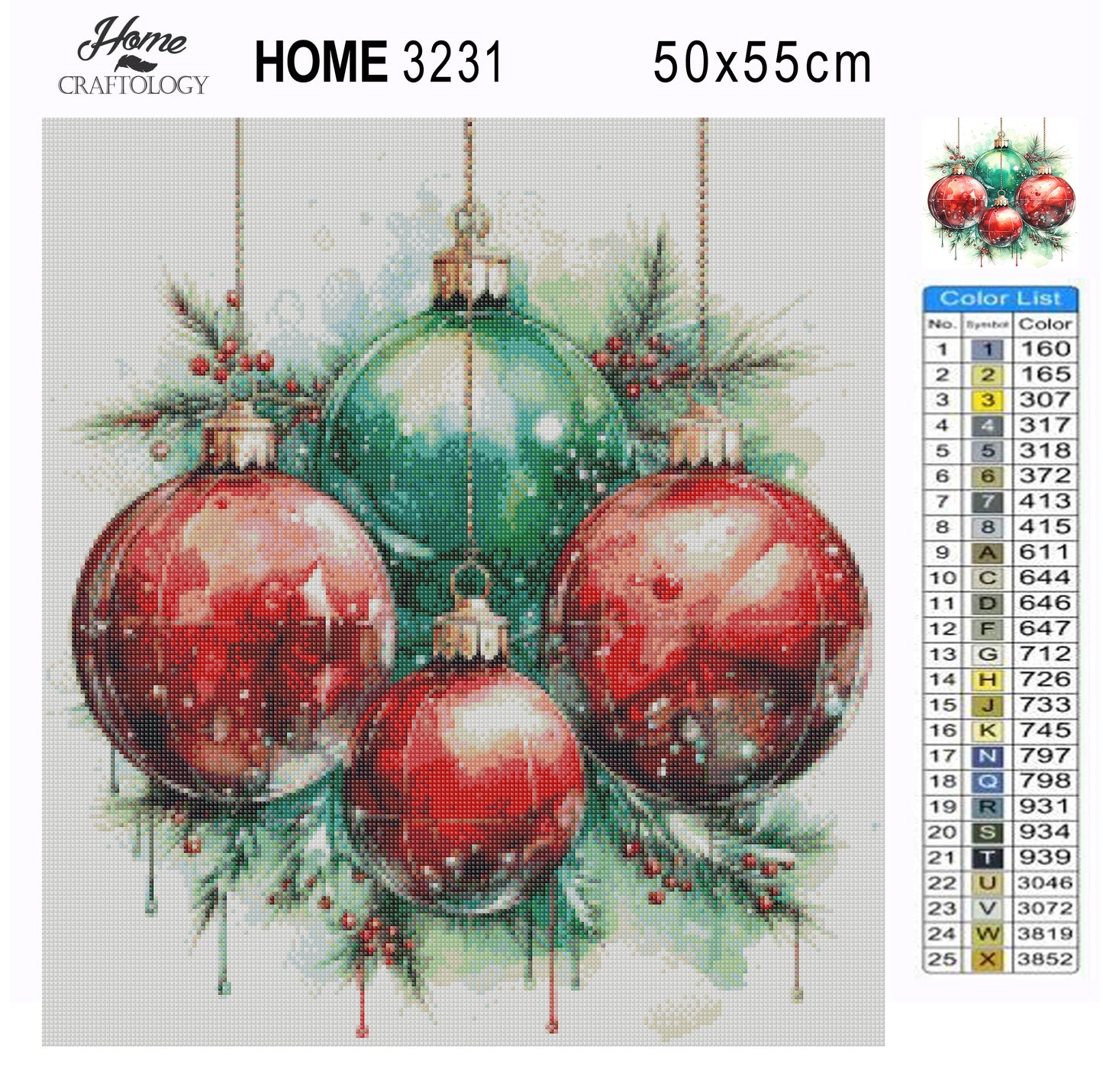 Red and Green Christmas Balls - Exclusive Premium Diamond Painting Kit