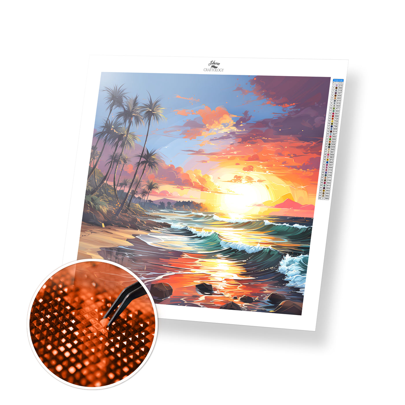Beach Sunset and Ocean Waves - Premium Diamond Painting Kit