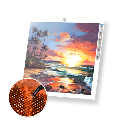 Beach Sunset and Ocean Waves - Premium Diamond Painting Kit
