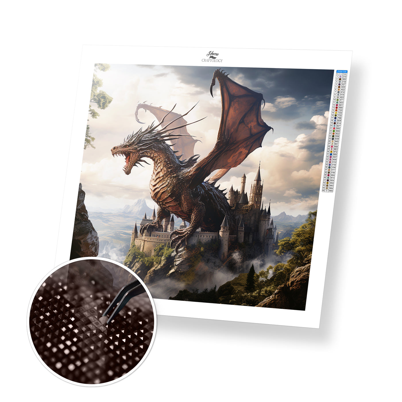 Dragon Over a Castle - Premium Diamond Painting Kit