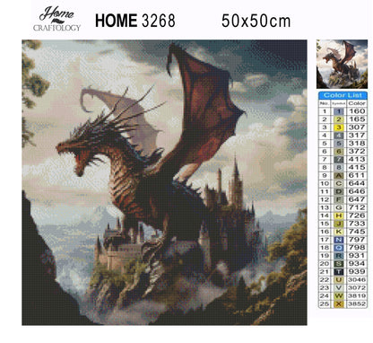 Dragon Over a Castle - Exclusive Premium Diamond Painting Kit