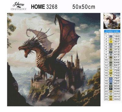 Dragon Over a Castle - Premium Diamond Painting Kit
