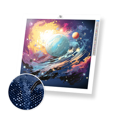 Planet Moving in Space - Premium Diamond Painting Kit