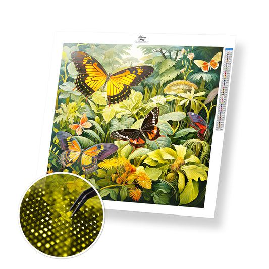 Greens and Butterflies - Exclusive Premium Diamond Painting Kit