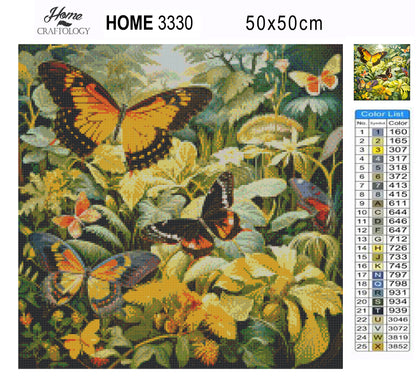 Greens and Butterflies - Exclusive Premium Diamond Painting Kit