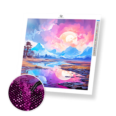 New! Pink Skies and Blue Mountains  - Premium Diamond Painting Kit