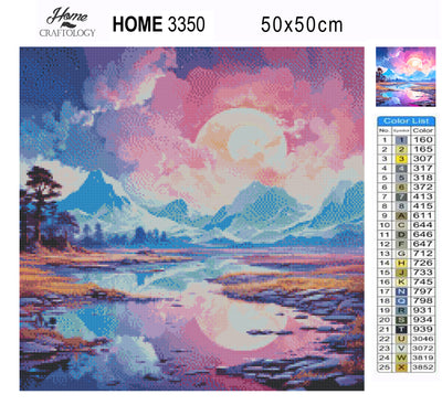 Pink Skies and Blue Mountains  - Premium Diamond Painting Kit