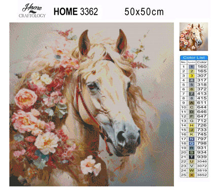 Horse with Pink Flowers - Exclusive Premium Diamond Painting Kit