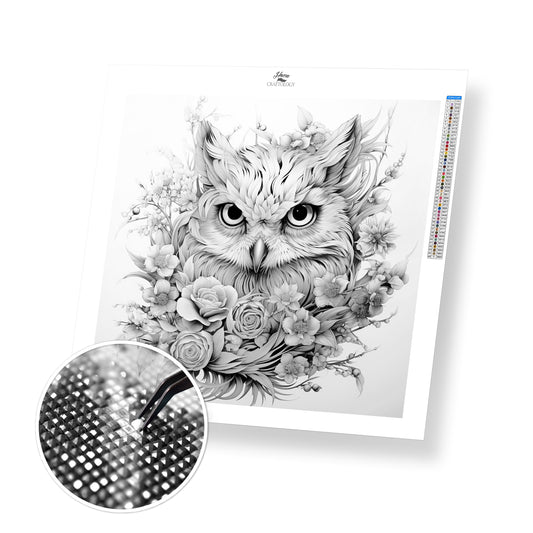 Owl with Flowers - Exclusive Premium Diamond Painting Kit