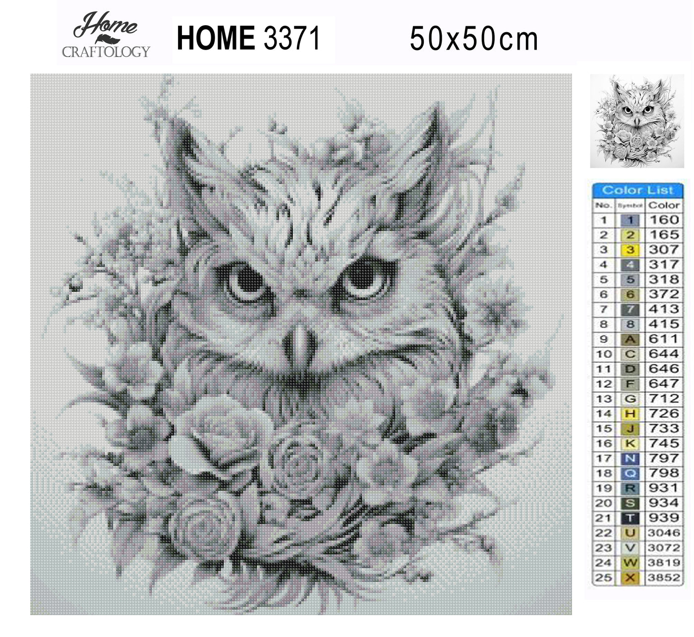 New! Owl with Flowers - Premium Diamond Painting Kit