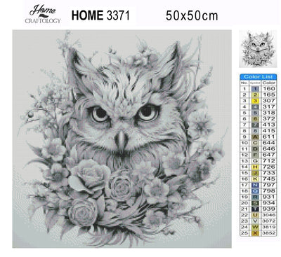 Owl with Flowers - Premium Diamond Painting Kit