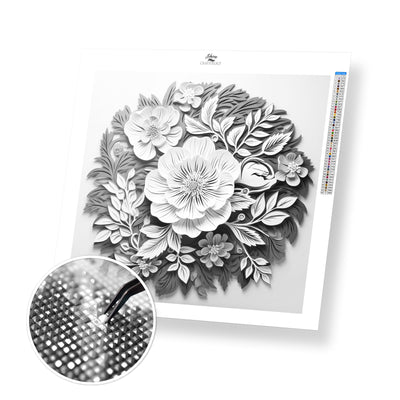 New! White Flowers with Leaves - Premium Diamond Painting Kit