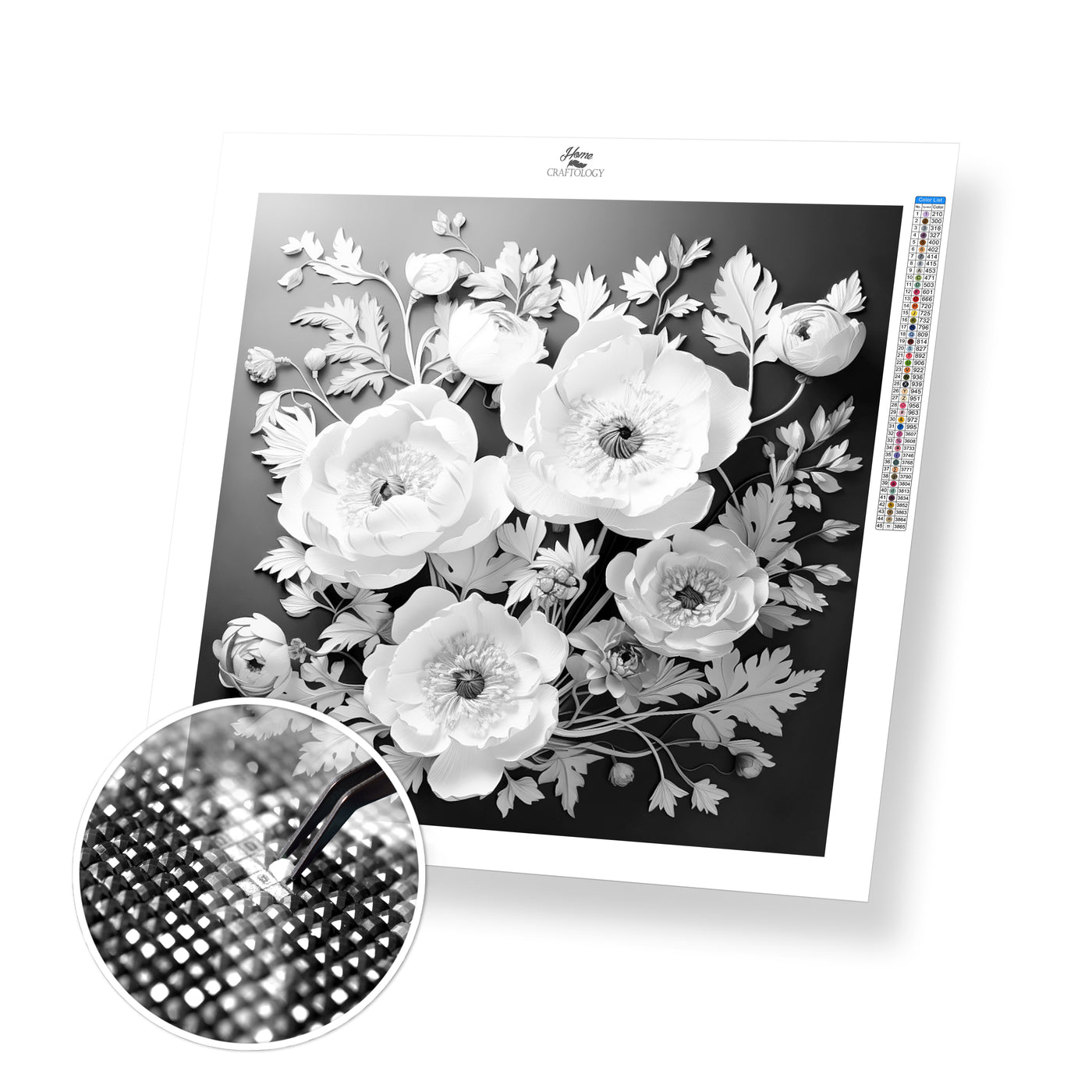 New! White Flowers - Premium Diamond Painting Kit