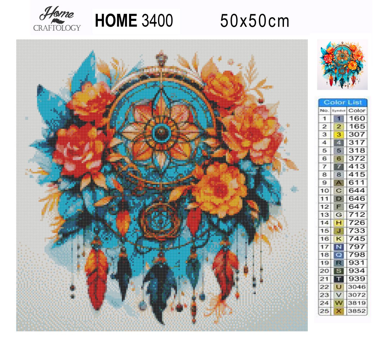 Dreamcatcher and Orange Flowers - Exclusive Premium Diamond Painting Kit