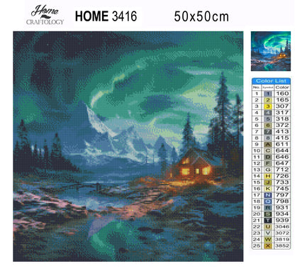 Cabin with Northern Lights - Exclusive Premium Diamond Painting Kit