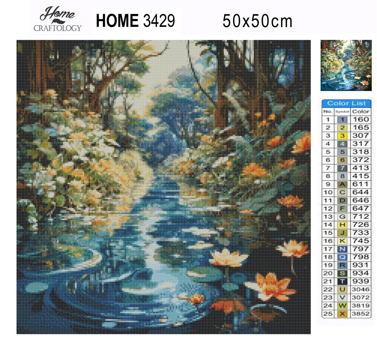 Pond with Flowers - Exclusive Premium Diamond Painting Kit