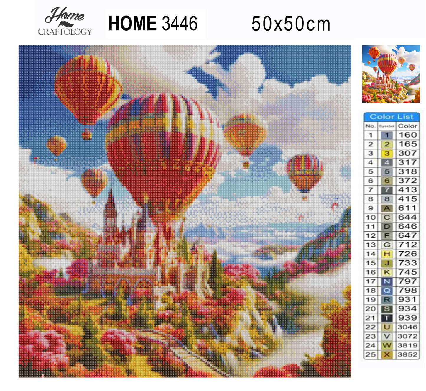 Castle with Hot Air Balloon - Exclusive Premium Diamond Painting Kit