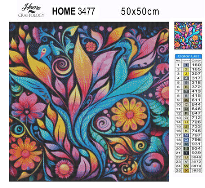 Colorful Leaves and Flowers Art - Exclusive Premium Diamond Painting Kit