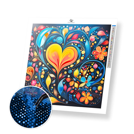 Heart and Flower Abstract - Exclusive Premium Diamond Painting Kit