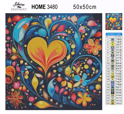 Heart and Flower Abstract - Exclusive Premium Diamond Painting Kit