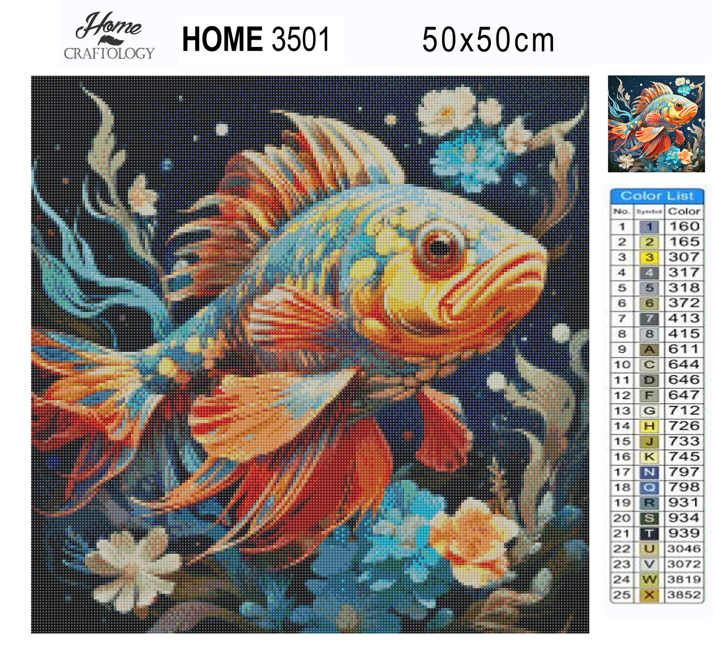 New! Fish and Flowers - Premium Diamond Painting Kit