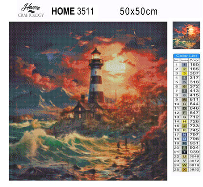 Cabin by the Lighthouse - Exclusive Premium Diamond Painting Kit