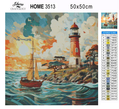 Lighthouse and Boat - Exclusive Premium Diamond Painting Kit