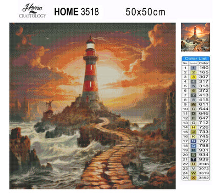 New! Orange and Blue Lighthouse - Exclusive Premium Diamond Painting Kit