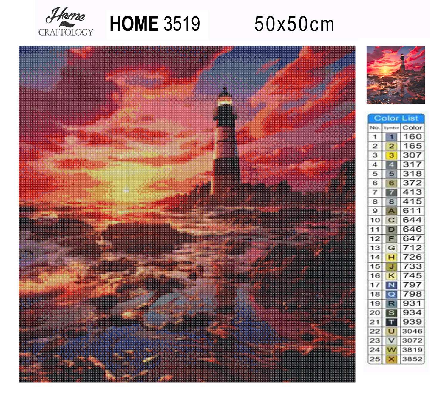 Pink Sky Lighthouse - Exclusive Premium Diamond Painting Kit