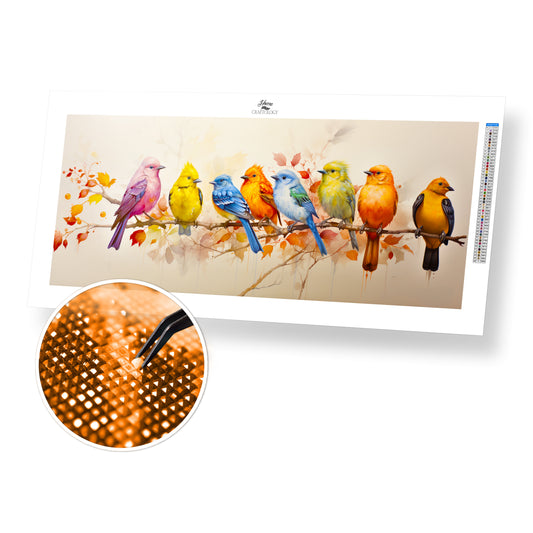 Birds Perched on a Branch - Exclusive Premium Diamond Painting Kit