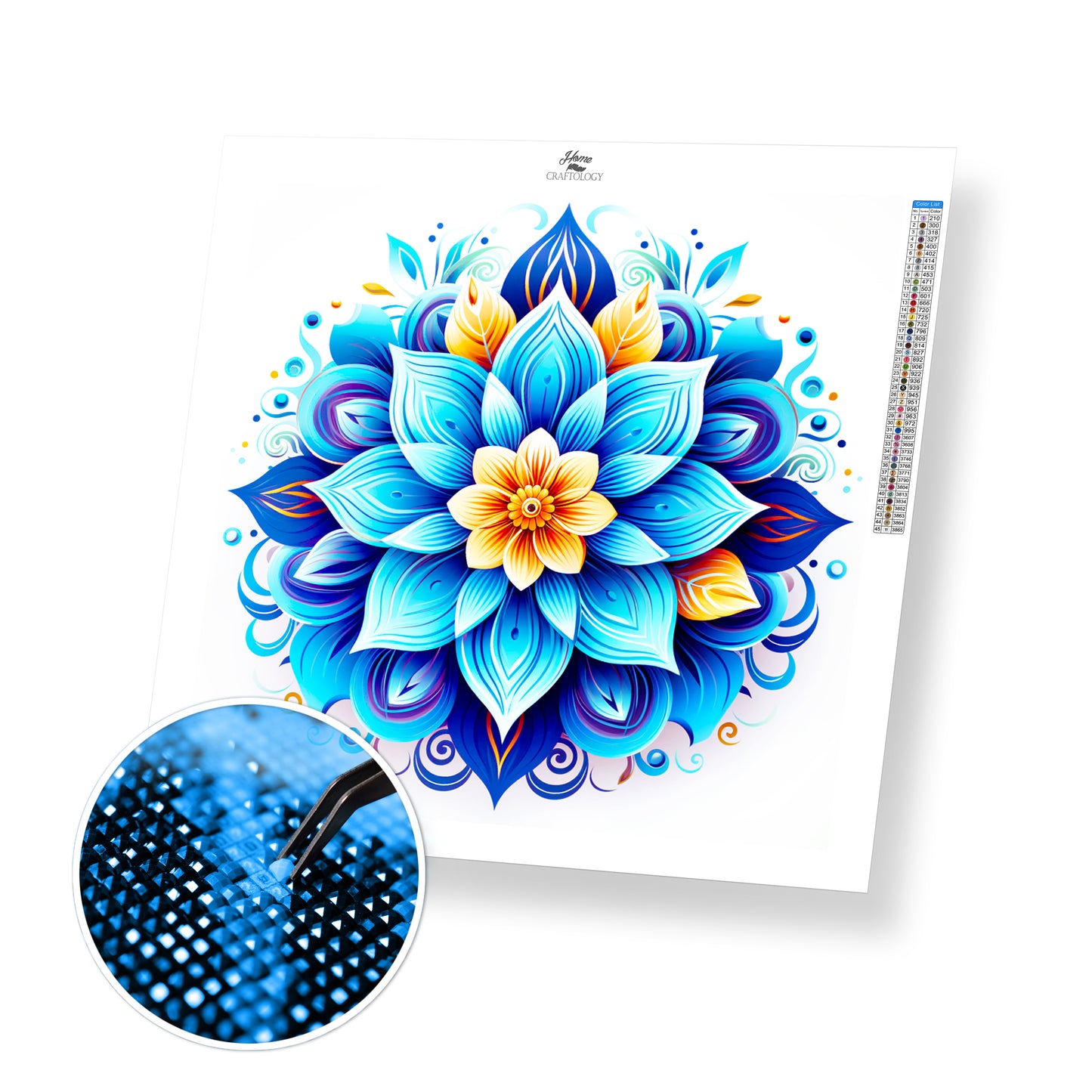 New! Blue and Orange Flower Mandala - Exclusive Premium Diamond Painting Kit