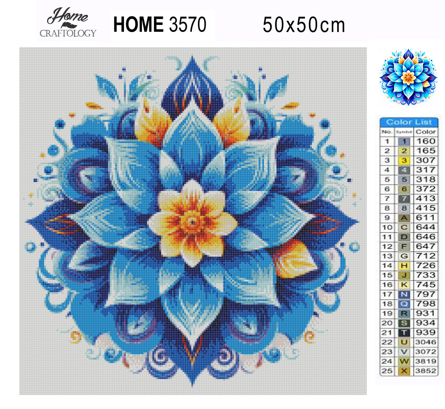 New! Blue and Orange Flower Mandala - Exclusive Premium Diamond Painting Kit