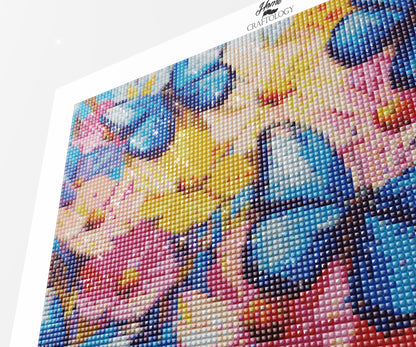 New! Flowers and Blue Butterflies - Exclusive Premium Diamond Painting Kit