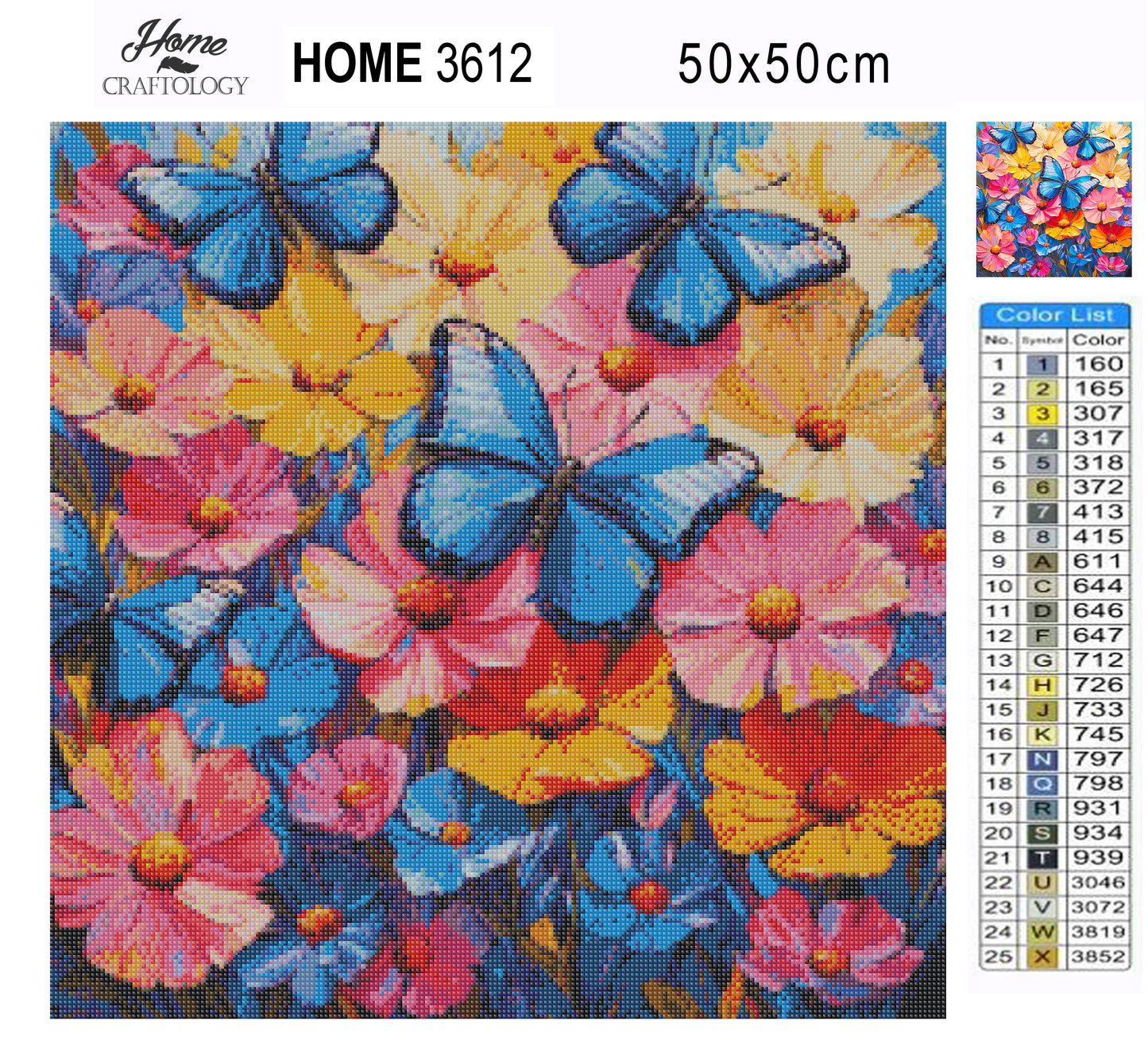 New! Flowers and Blue Butterflies - Exclusive Premium Diamond Painting Kit