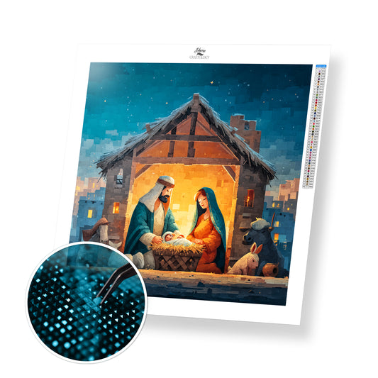 Birth of Jesus in a Manger - Exclusive Premium Diamond Painting Kit