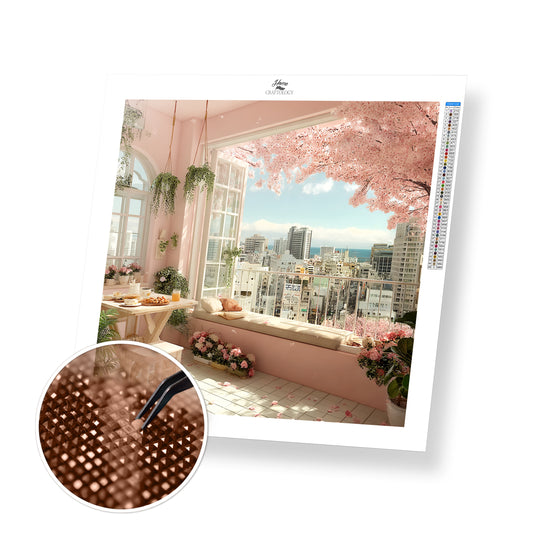 Cherry Blossom Window Peek - Time Limited Exclusive Diamond Painting Kit