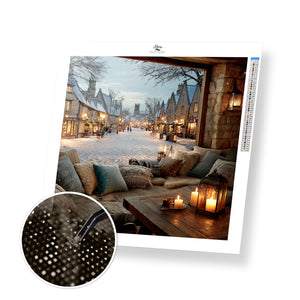 Snowy Village Window View - Time Limited Exclusive Diamond Painting Kit