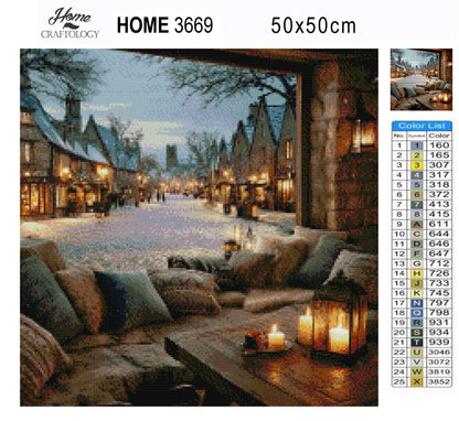 Snowy Village View - Exclusive Premium Diamond Painting Kit