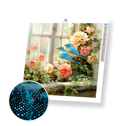 Bluebirds Among the Roses - Time Limited Exclusive Diamond Painting Kit