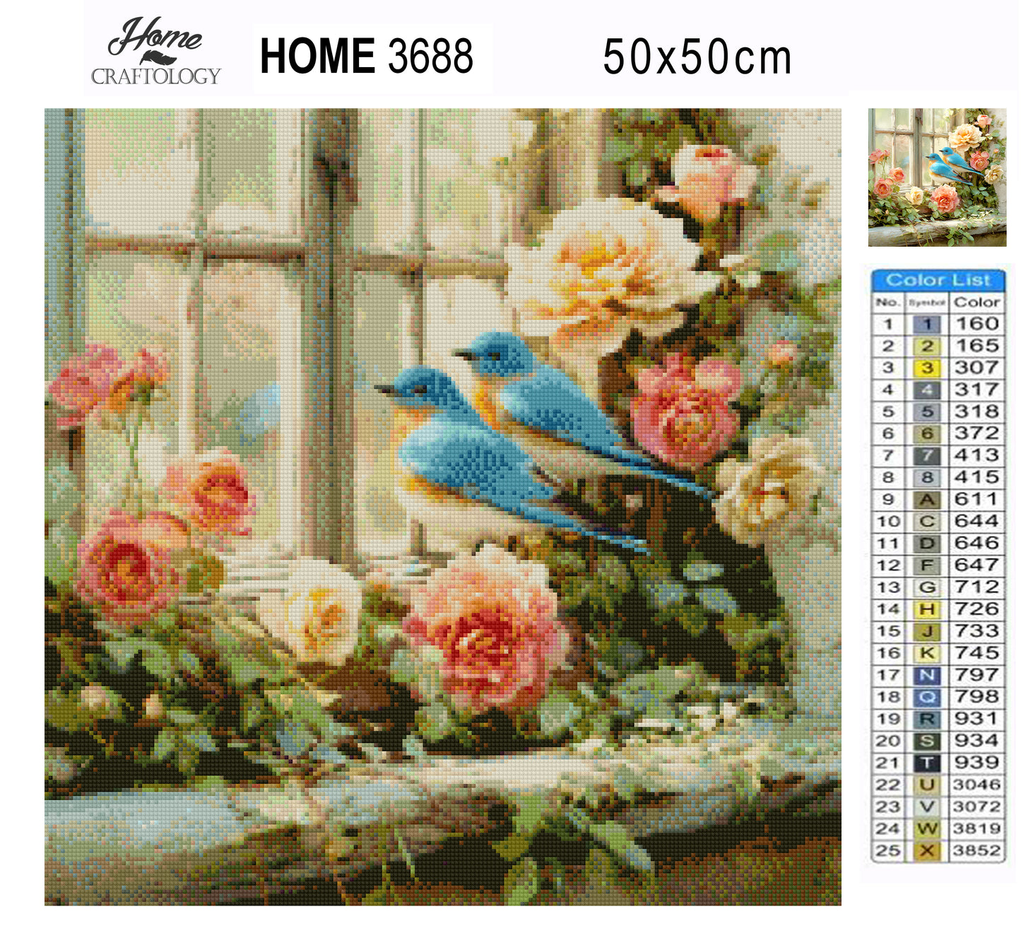 Bluebirds Among the Roses - Time Limited Exclusive Diamond Painting Kit